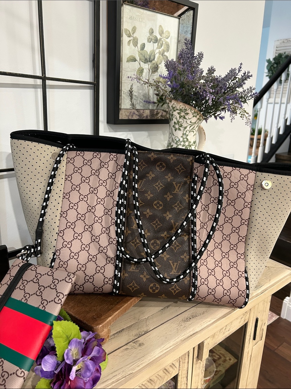 Unbranded.. Inspired Brown Monogram Drawstring Shoulder Bag - Picture 5 of 5